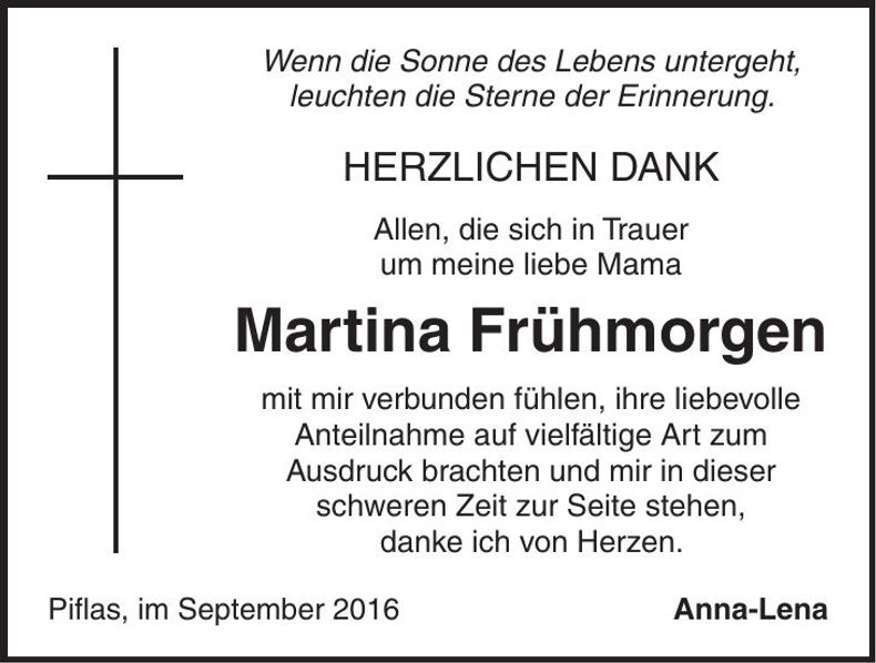 Traueranzeige Martina Frühmorgen