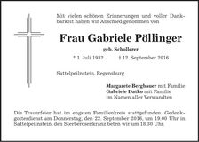 Traueranzeige Gabriele Pöllinger