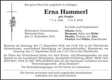 Traueranzeige Erna Hammerl