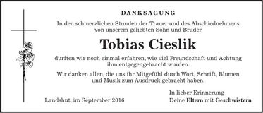 Traueranzeige Tobias Cieslik
