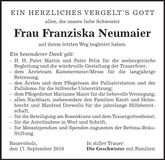 Traueranzeige Franziska Neumaier