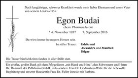 Traueranzeige Egon Budai