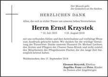 Traueranzeige Ernst Krzystek