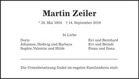 Traueranzeige Martin Zeiler