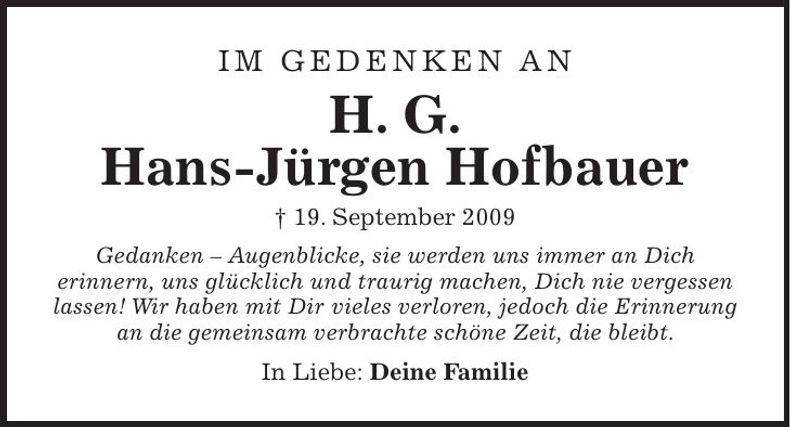 Traueranzeige Hans-Jürgen Hofbauer