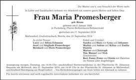 Traueranzeige Maria Promesberger