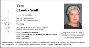 Traueranzeige Claudia Seidl