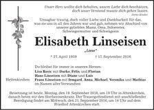 Traueranzeige Elisabeth Linseisen