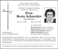 Traueranzeige Beate Schneider