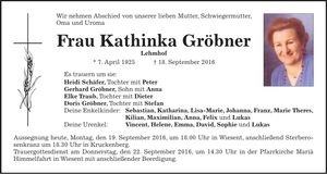 Traueranzeige Kathinka Gröbner