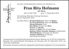 Traueranzeige Rita Hofmann