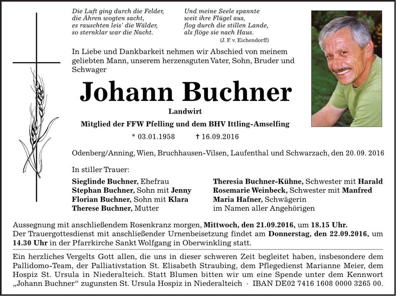Traueranzeige Johann Buchner