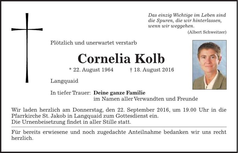 Traueranzeige Cornelia Kolb