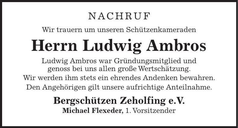 Traueranzeige Ludwig Ambros