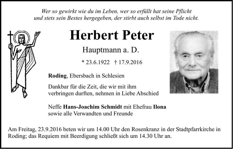 Traueranzeige Herbert Peter