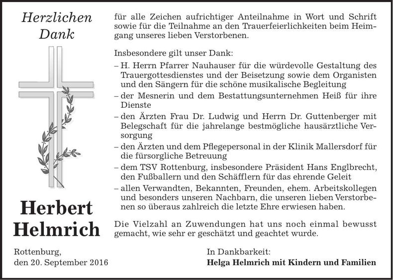 Traueranzeige Herbert Helmrich