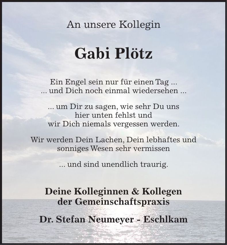 Traueranzeige Gabi Plötz