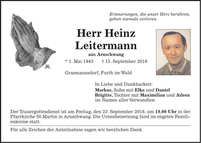 Traueranzeige Heinz Leitermann