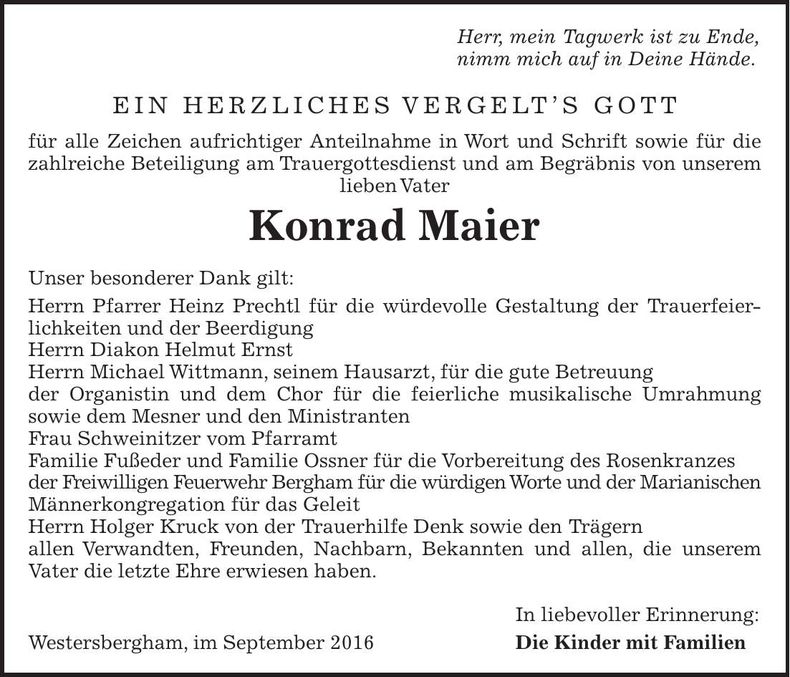 Traueranzeige Konrad Maier