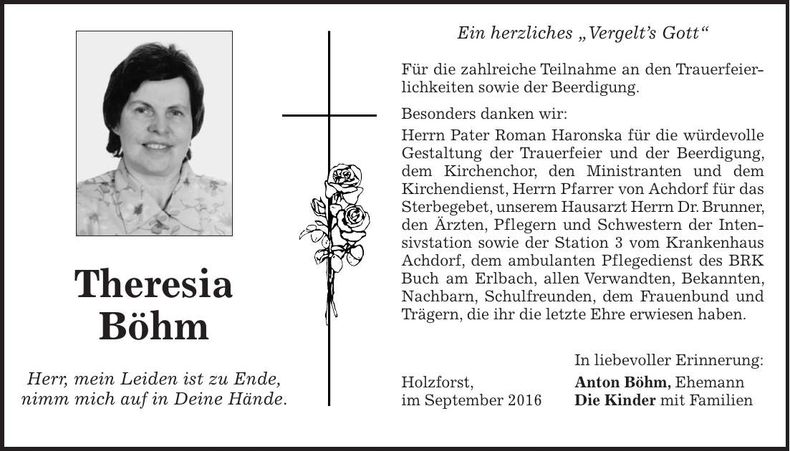 Traueranzeige Theresia Böhm