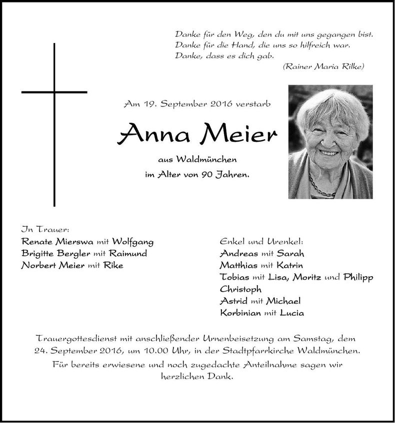 Traueranzeige Anna Meier