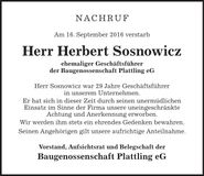 Traueranzeige Herbert Sosnowicz