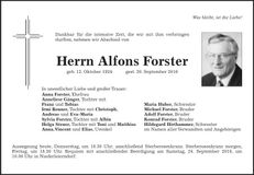 Traueranzeige Alfons Forster