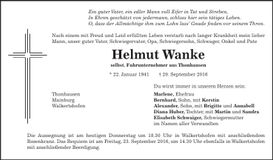 Traueranzeige Helmut Wanke