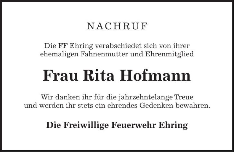Traueranzeige Rita Hofmann