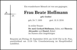 Traueranzeige Beate Hoffmann