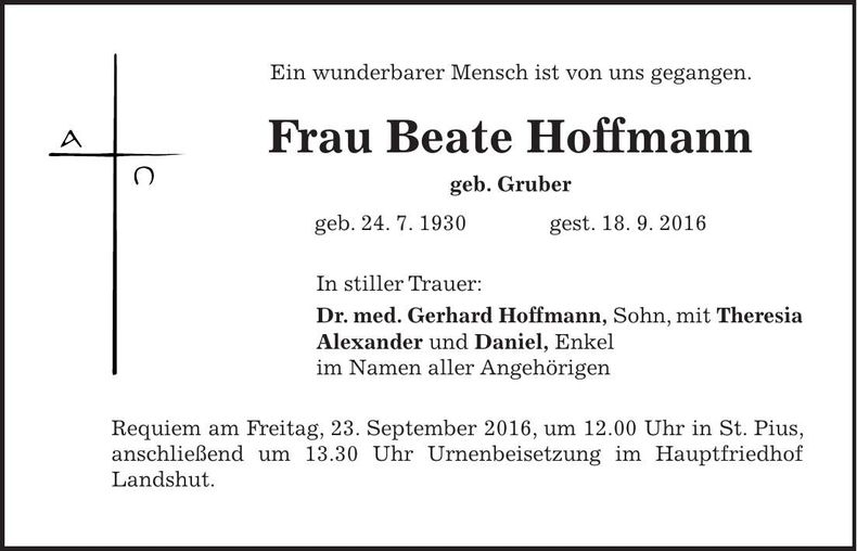 Traueranzeige Beate Hoffmann