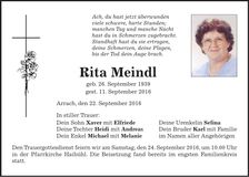 Traueranzeige Rita Meindl