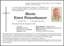 Traueranzeige Ernst Petzenhauser