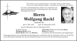 Traueranzeige Wolfgang Rackl