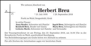 Traueranzeige Herbert Breu
