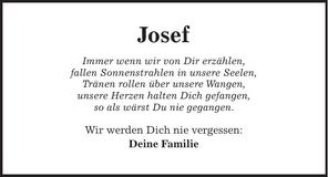 Traueranzeige Josef Schamberger