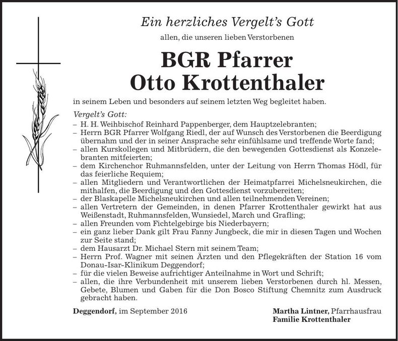 Traueranzeige Otto Krottenthaler