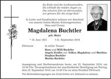 Traueranzeige Magdalena Buchtler