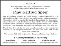 Traueranzeige Gertrud Speer