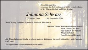 Traueranzeige Johanna Schwarz