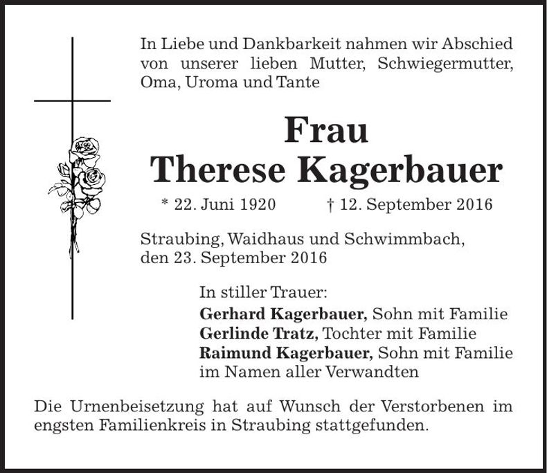 Traueranzeige Therese Kagerbauer