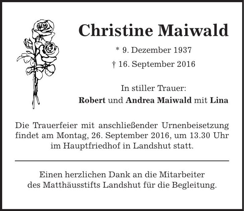 Traueranzeige Christine Maiwald