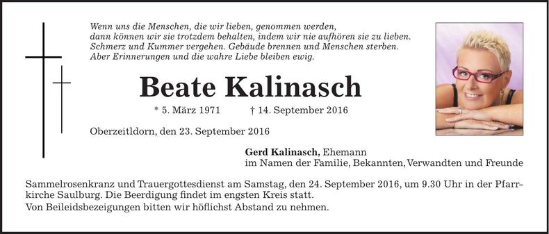 Traueranzeige Beate Kalinasch