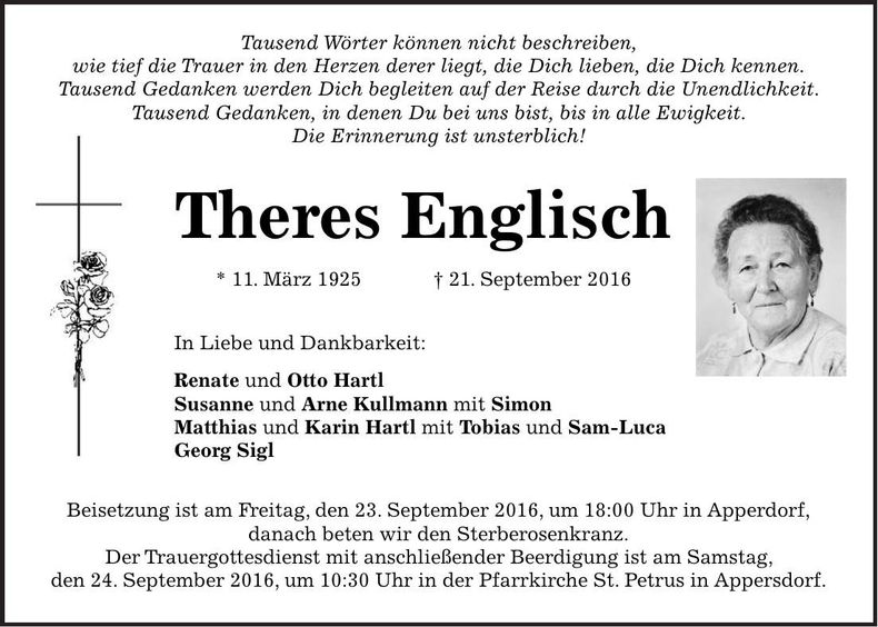Traueranzeige Theres Englisch