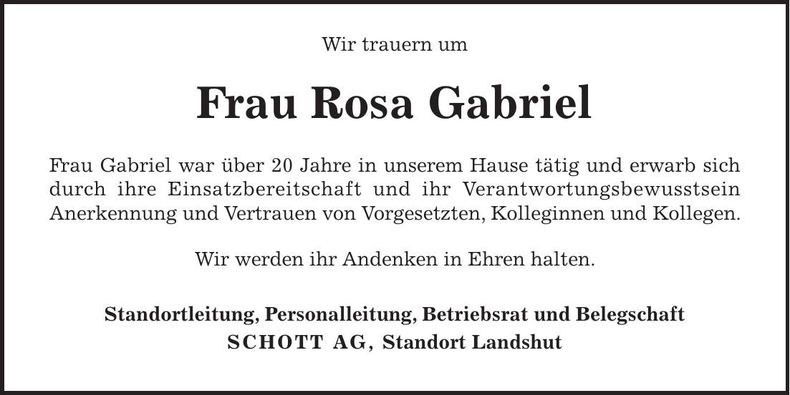 Traueranzeige Rosa Gabriel