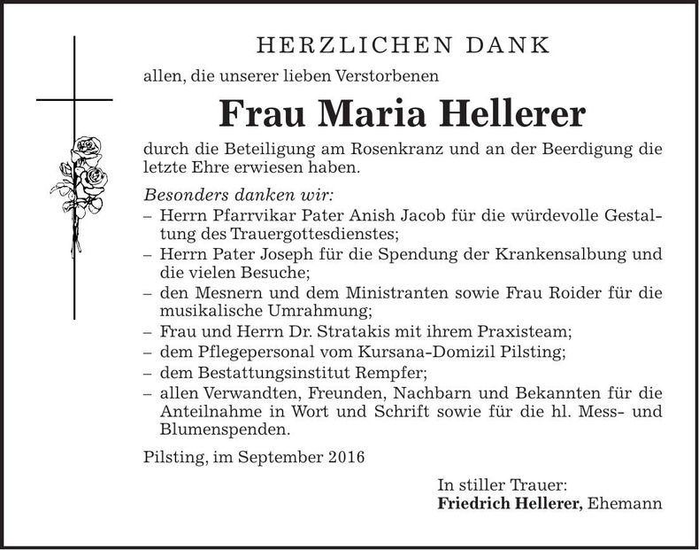 Traueranzeige Maria Hellerer