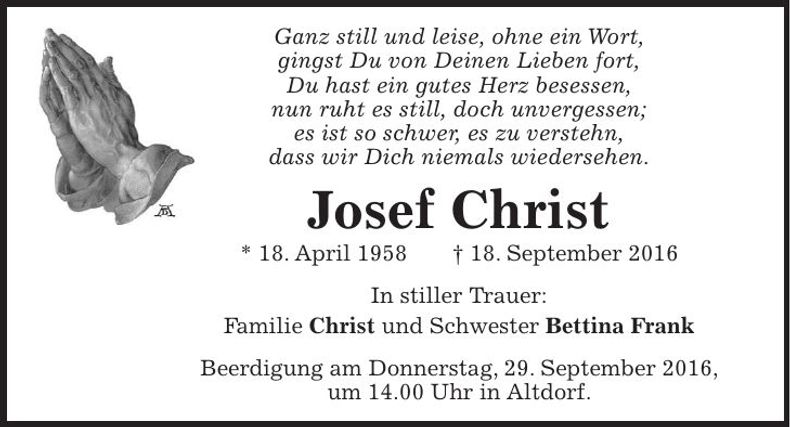 Traueranzeige Josef Christ