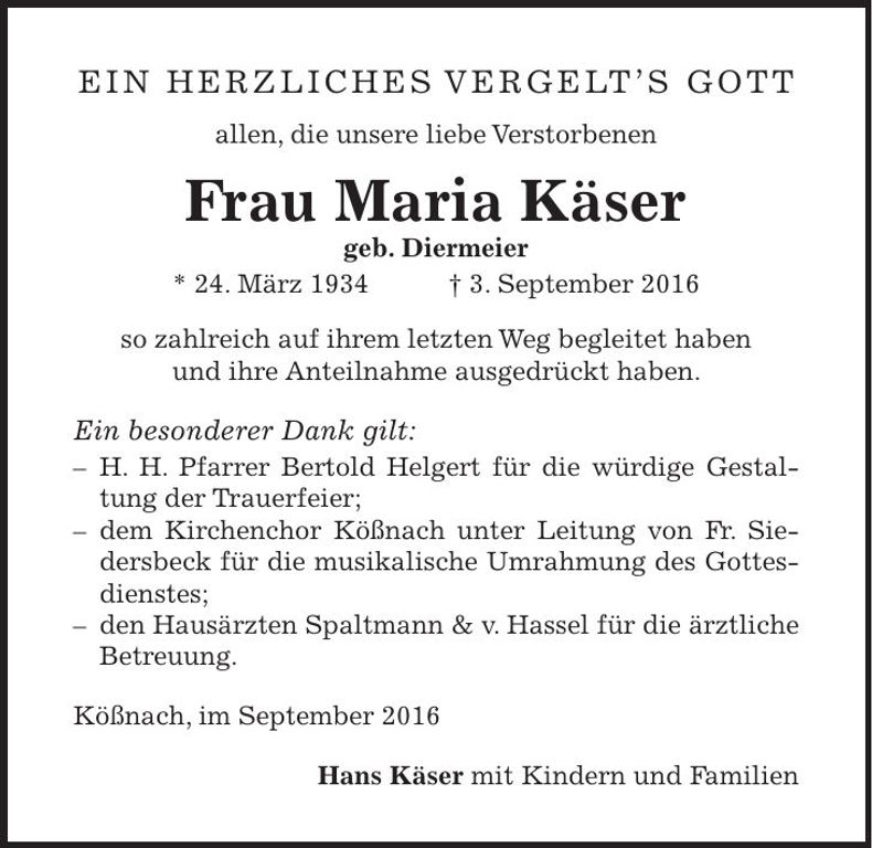 Traueranzeige Maria Käser