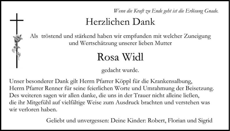 Traueranzeige Rosa Widl