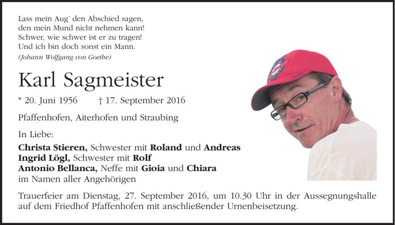 Traueranzeige Karl Sagmeister